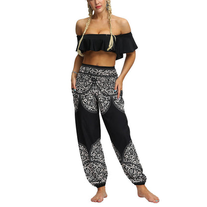 Mythstone Boho Loose Geometric Elephant Pattern Harem Trousers Women's Yoga Pants