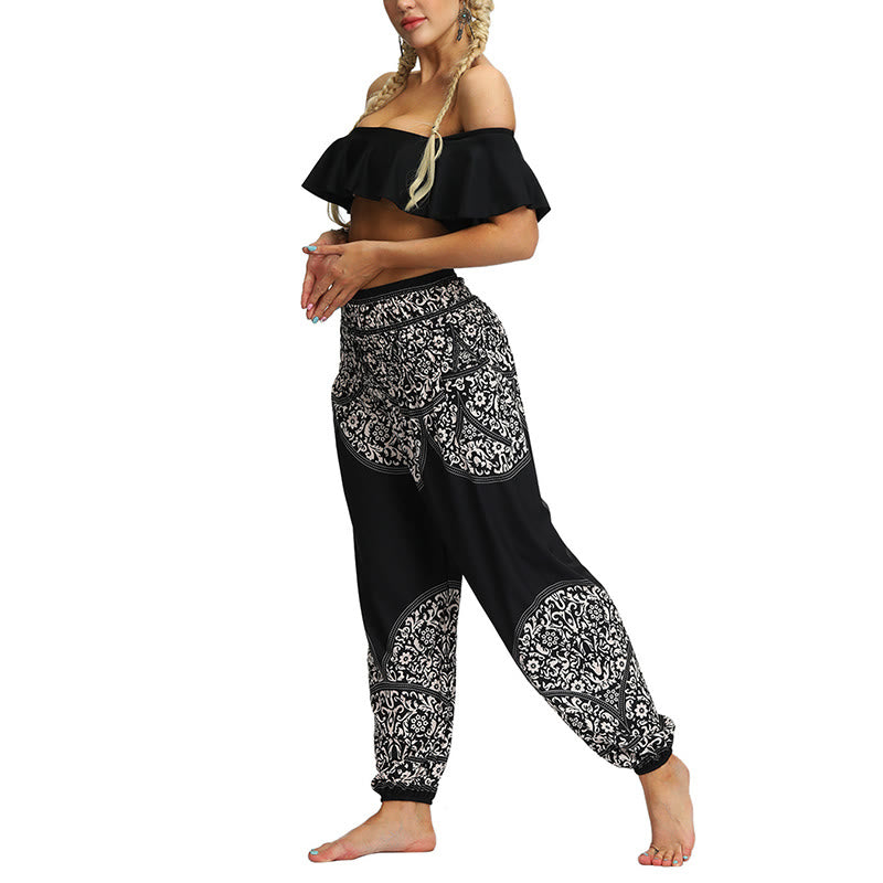 Mythstone Boho Loose Geometric Elephant Pattern Harem Trousers Women's Yoga Pants