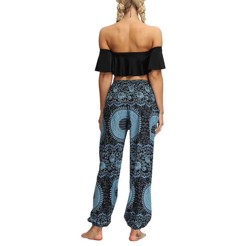 Mythstone Boho Loose Geometric Elephant Pattern Harem Trousers Women's Yoga Pants