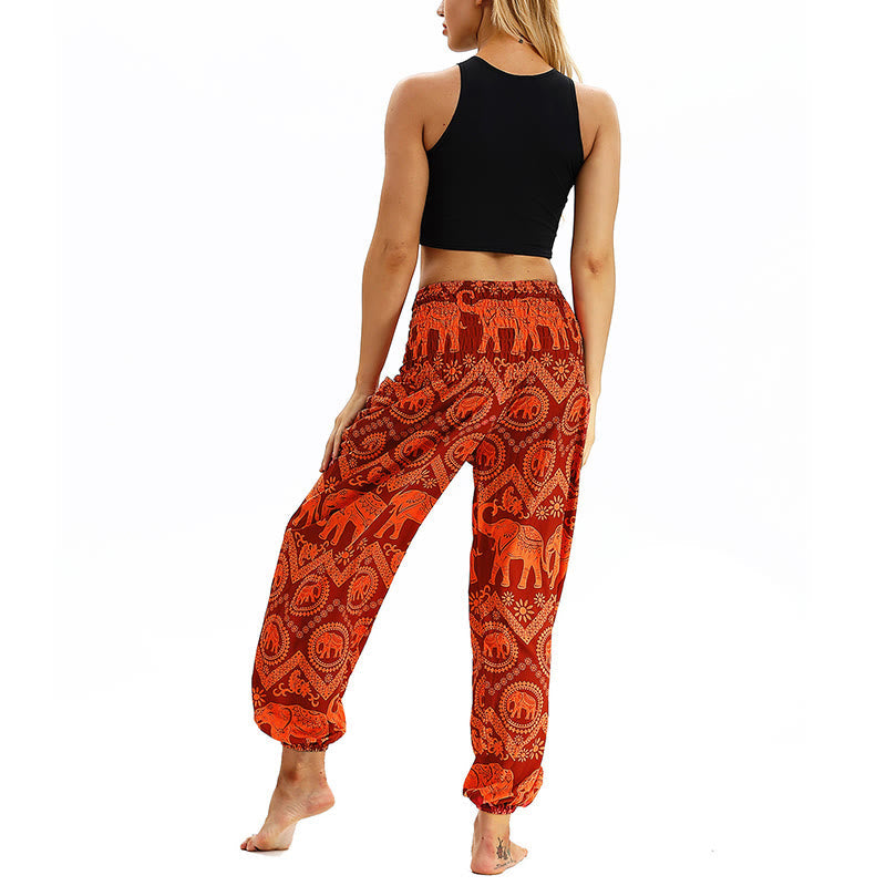 Mythstone Boho Loose Geometric Elephant Pattern Harem Trousers Women's Yoga Pants