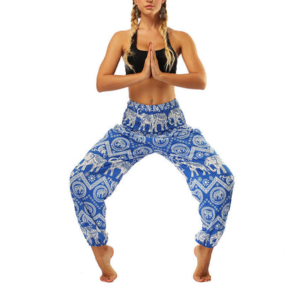 Mythstone Boho Loose Geometric Elephant Pattern Harem Trousers Women's Yoga Pants