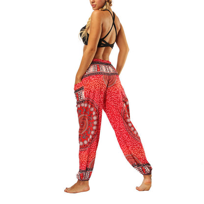 Mythstone Boho Loose Geometric Elephant Pattern Harem Trousers Women's Yoga Pants