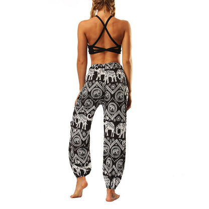 Mythstone Boho Loose Geometric Elephant Pattern Harem Trousers Women's Yoga Pants