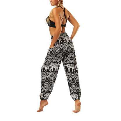 Mythstone Boho Loose Geometric Elephant Pattern Harem Trousers Women's Yoga Pants