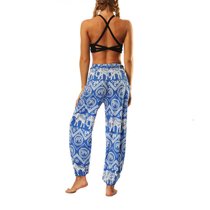 Mythstone Boho Loose Geometric Elephant Pattern Harem Trousers Women's Yoga Pants