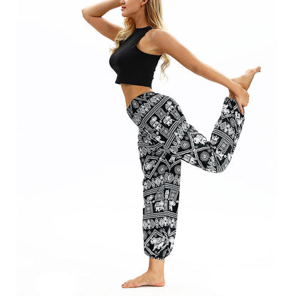 Mythstone Boho Loose Geometric Elephant Pattern Harem Trousers Women's Yoga Pants