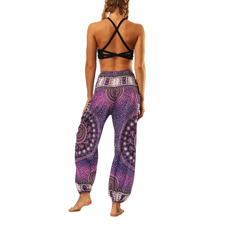 Mythstone Boho Loose Geometric Elephant Pattern Harem Trousers Women's Yoga Pants