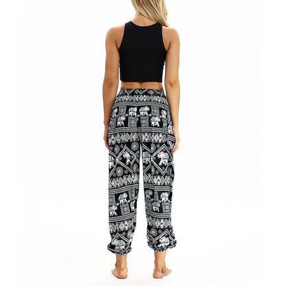 Mythstone Boho Loose Geometric Elephant Pattern Harem Trousers Women's Yoga Pants