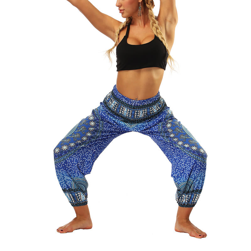 Mythstone Boho Loose Geometric Elephant Pattern Harem Trousers Women's Yoga Pants