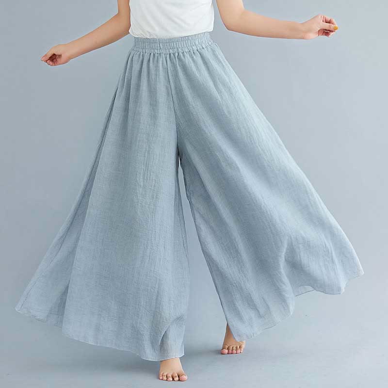 Mythstone Women Casual Loose Cotton Linen Wide Leg Pants For Yoga Dance