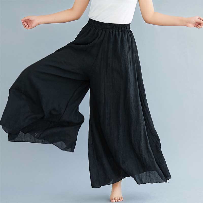 Mythstone Women Casual Loose Cotton Linen Wide Leg Pants For Yoga Dance