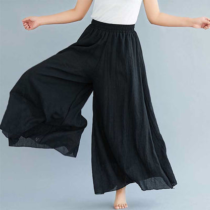 Mythstone Women Casual Loose Cotton Linen Wide Leg Pants For Yoga Dance