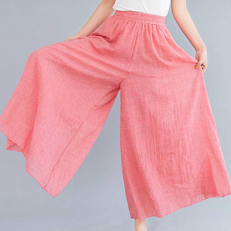 Mythstone Women Casual Loose Cotton Linen Wide Leg Pants For Yoga Dance