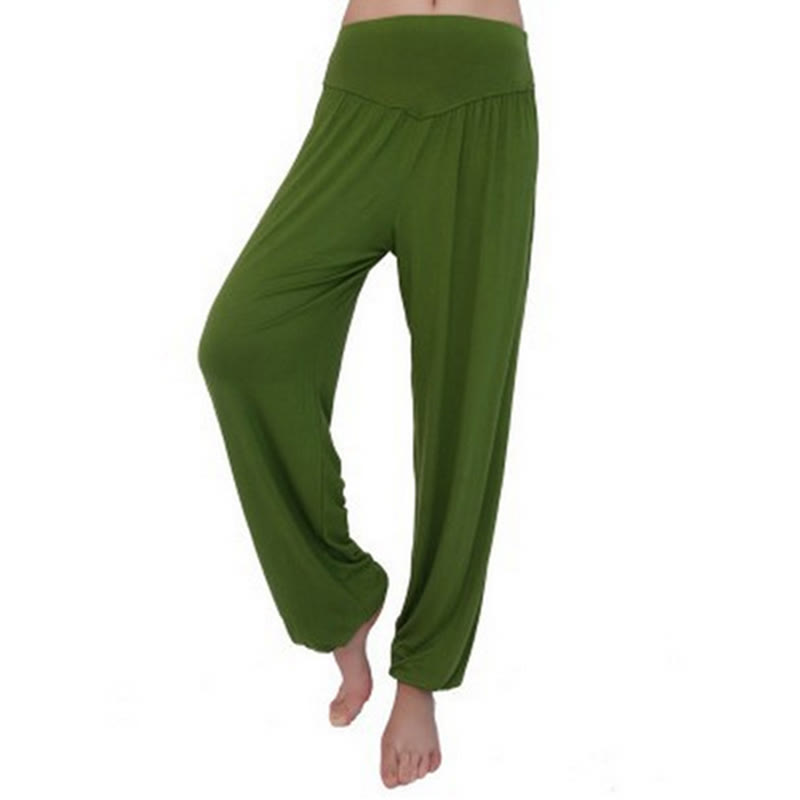 Pantalones largos tipo harén para yoga y danza de modal en color liso de Mythstone 