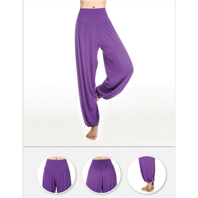 Pantalones largos tipo harén para yoga y danza de modal en color liso de Mythstone 