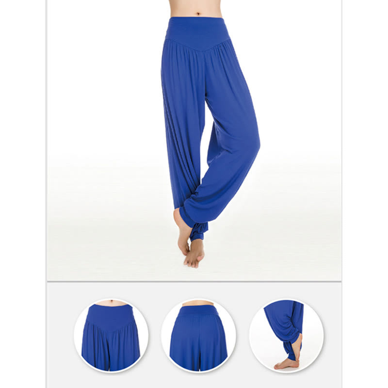 Pantalones largos tipo harén para yoga y danza de modal en color liso de Mythstone 