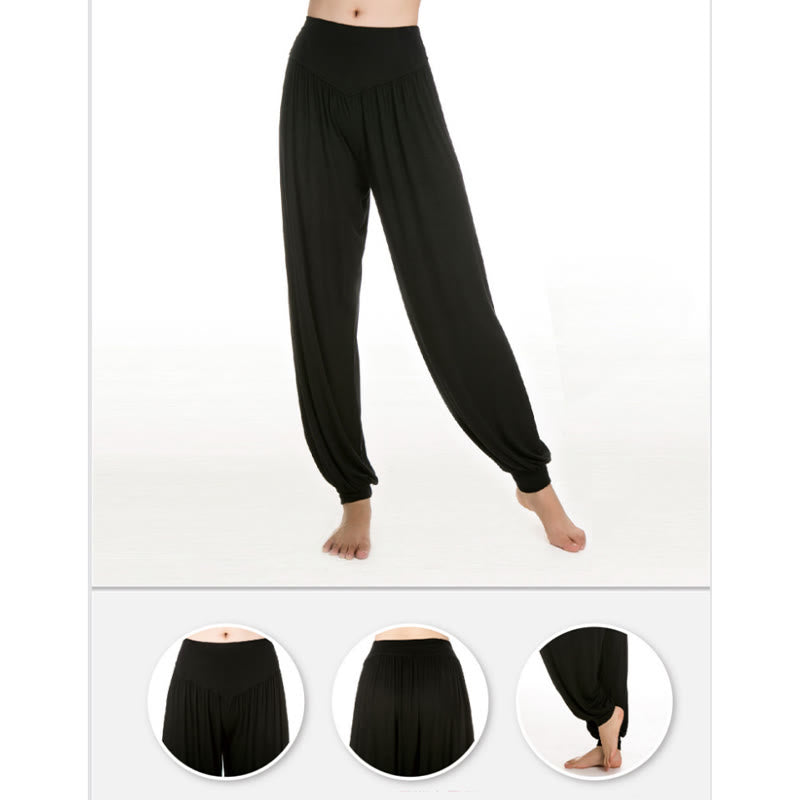 Pantalones largos tipo harén para yoga y danza de modal en color liso de Mythstone 