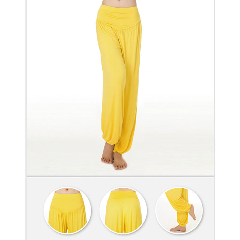 Pantalones largos tipo harén para yoga y danza de modal en color liso de Mythstone 