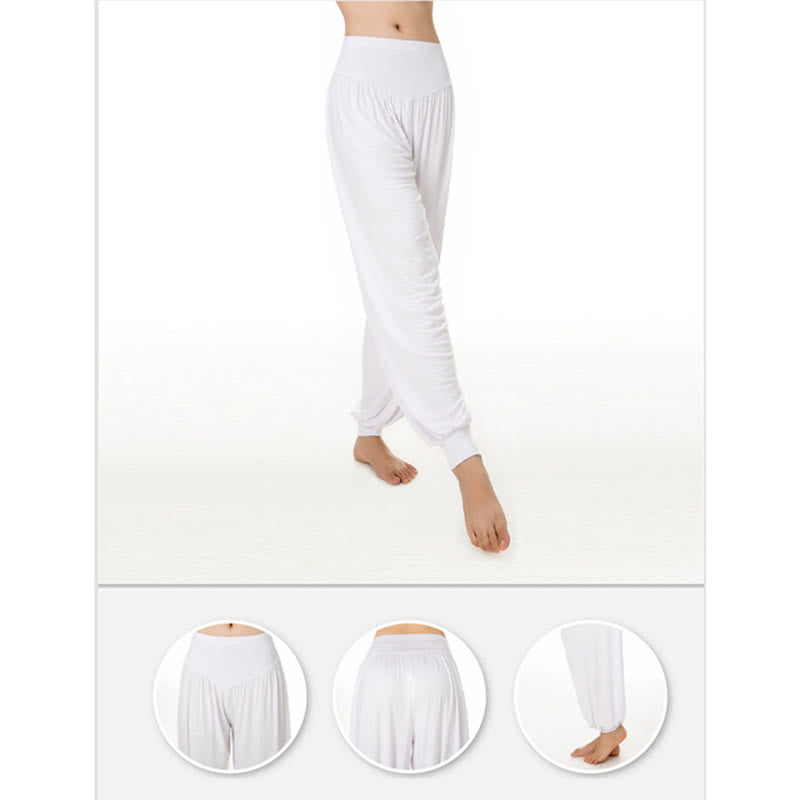 Pantalones largos tipo harén para yoga y danza de modal en color liso de Mythstone 