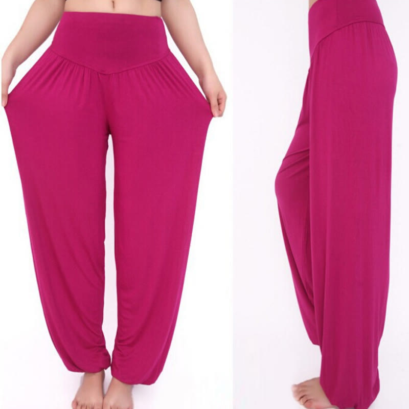 Pantalones largos tipo harén para yoga y danza de modal en color liso de Mythstone 