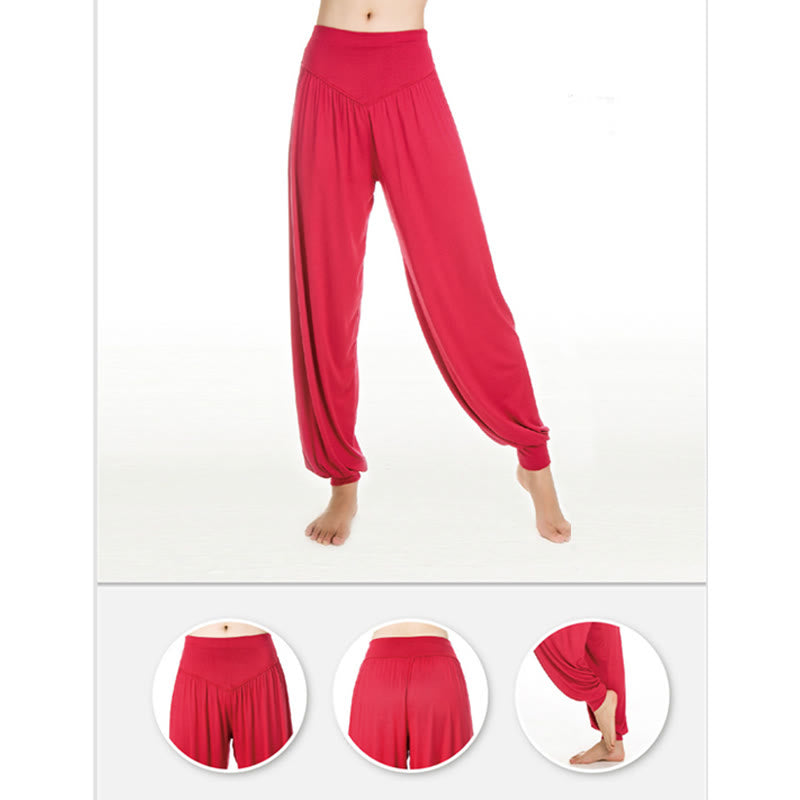 Pantalones largos tipo harén para yoga y danza de modal en color liso de Mythstone 