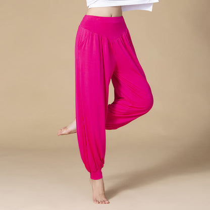 Pantalones harén de cintura alta para yoga, danza y baile de color sólido de Mythstone con bolsillos 