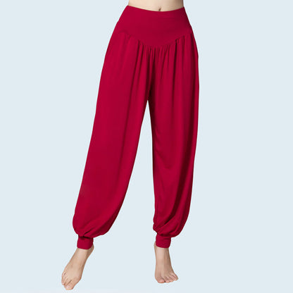 Pantalones harén de cintura alta para yoga, danza y baile de color sólido de Mythstone con bolsillos 