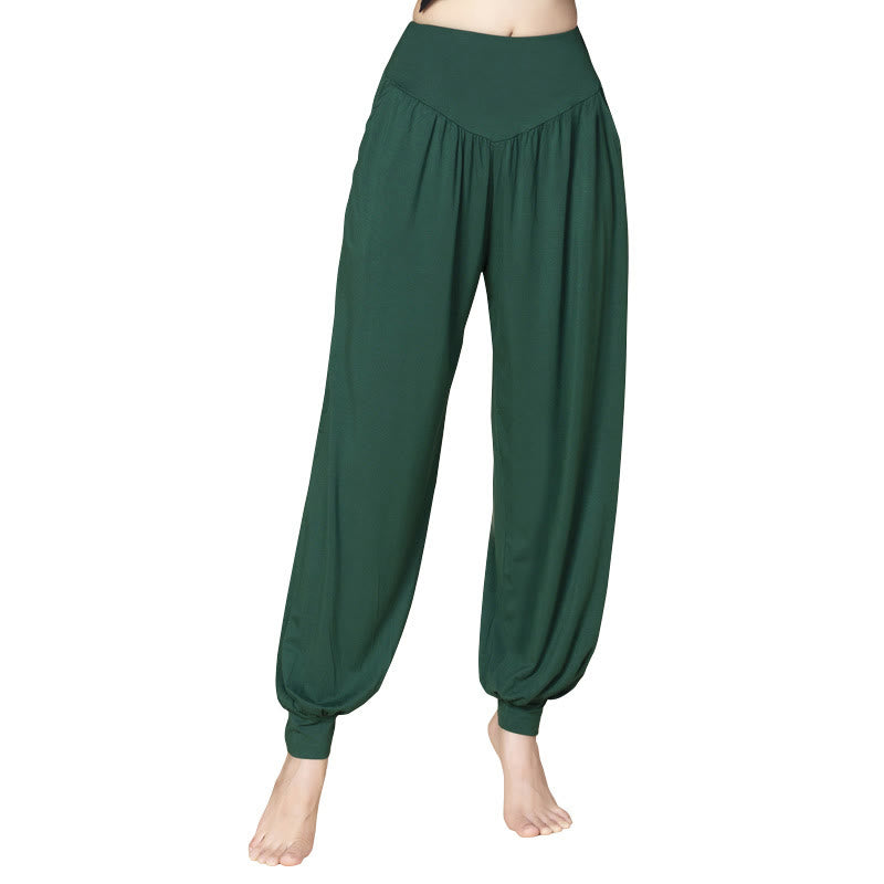 Pantalones harén de cintura alta para yoga, danza y baile de color sólido de Mythstone con bolsillos 