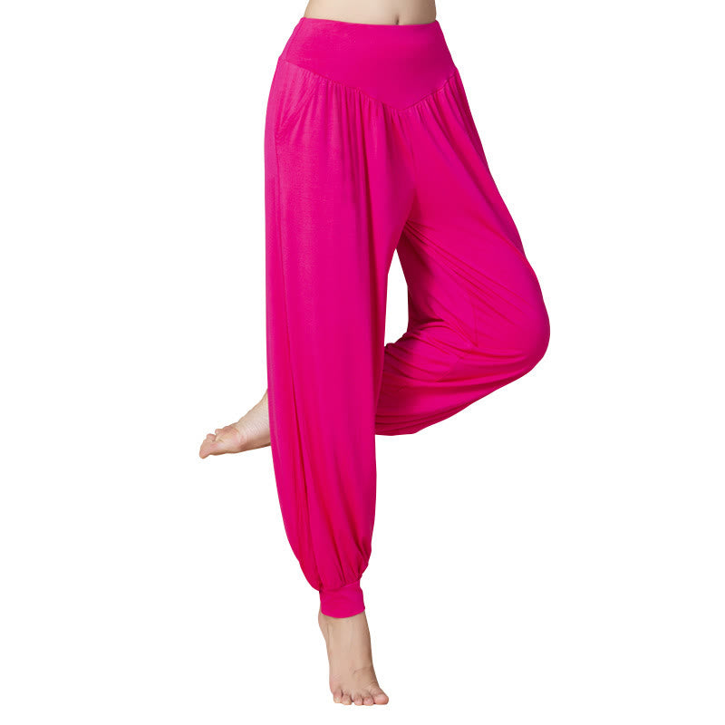 Pantalones harén de cintura alta para yoga, danza y baile de color sólido de Mythstone con bolsillos 