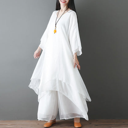 Mythstone V-Neck Midi Tunic Dress Wide Leg Pants Meditation Zen Practice Dance Clothing