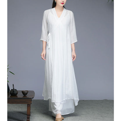 Mythstone Hanfu Style Midi Dress Wide Leg Pants Meditation Zen Practice Yoga Dance Clothing