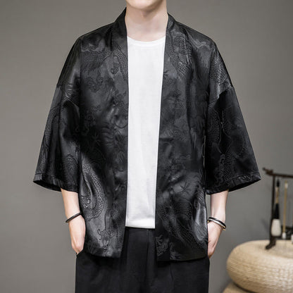 Mythstone Chinese Dragon Open Front Jacket Men's Kimono