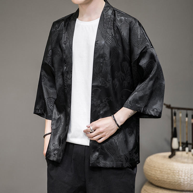 Mythstone Chinese Dragon Open Front Jacket Men's Kimono