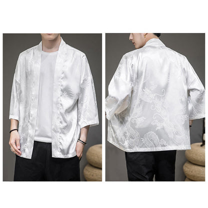 Mythstone Chinese Dragon Open Front Jacket Men's Kimono