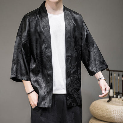 Mythstone Chinese Dragon Open Front Jacket Men's Kimono