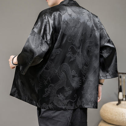 Mythstone Chinese Dragon Open Front Jacket Men's Kimono