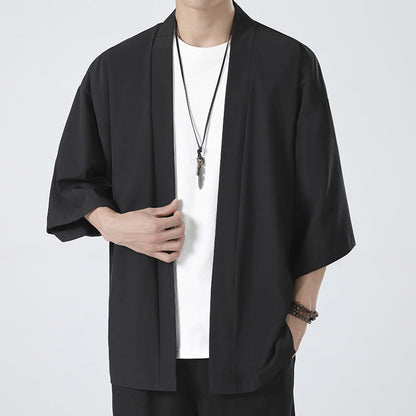 Mythstone Solid Color Open Front Jacket Men's Kimono