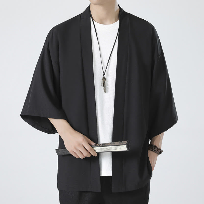 Mythstone Solid Color Open Front Jacket Men's Kimono