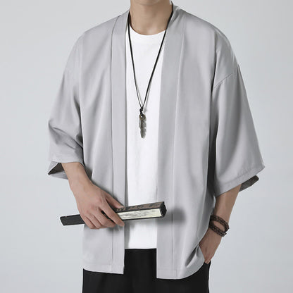 Mythstone Solid Color Open Front Jacket Men's Kimono