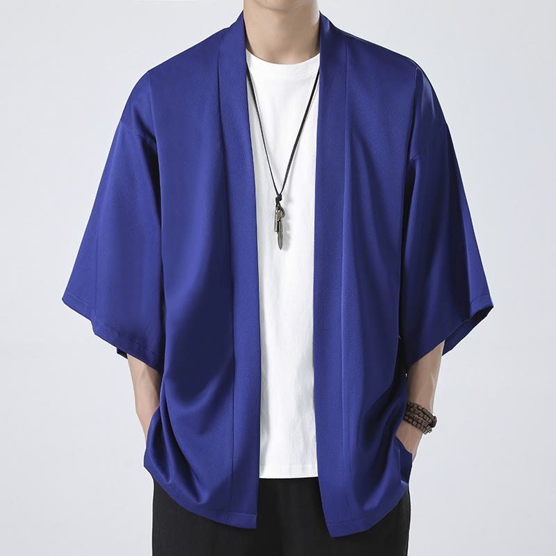 Mythstone Solid Color Open Front Jacket Men's Kimono