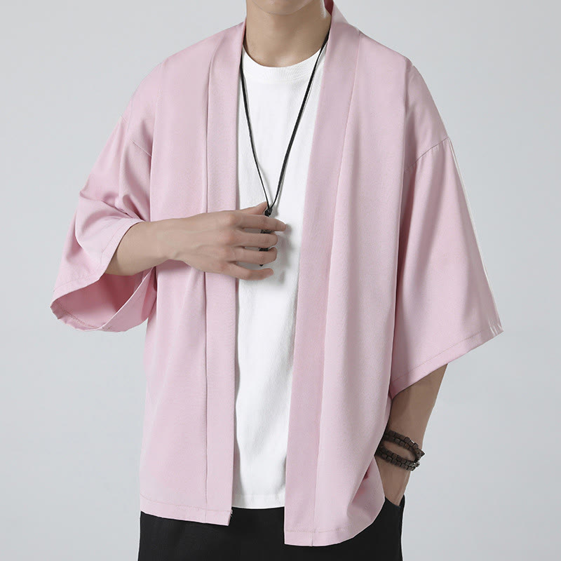 Mythstone Solid Color Open Front Jacket Men's Kimono