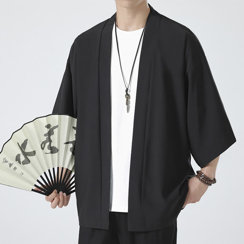 Mythstone Solid Color Open Front Jacket Men's Kimono