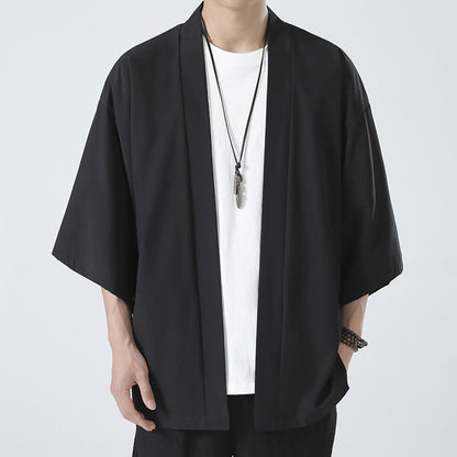 Mythstone Solid Color Open Front Jacket Men's Kimono