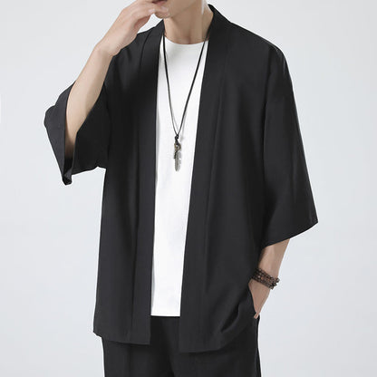 Mythstone Solid Color Open Front Jacket Men's Kimono