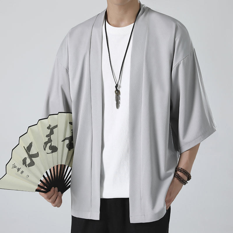 Mythstone Solid Color Open Front Jacket Men's Kimono