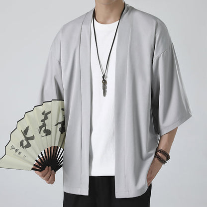 Mythstone Solid Color Open Front Jacket Men's Kimono