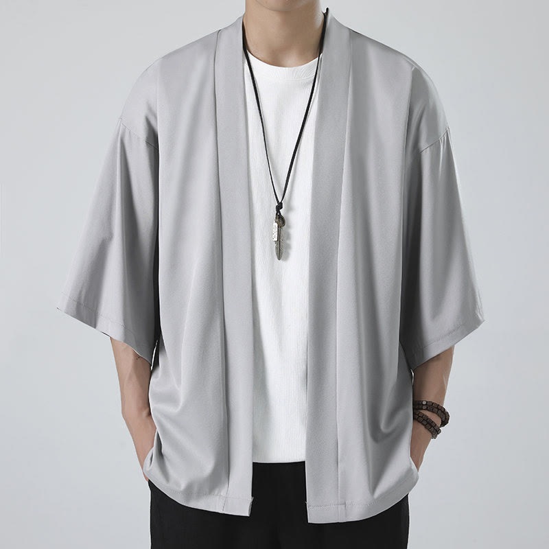 Mythstone Solid Color Open Front Jacket Men's Kimono