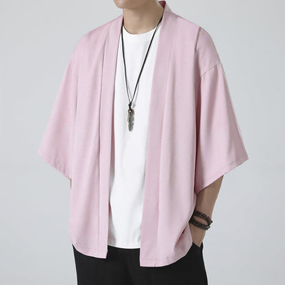 Mythstone Solid Color Open Front Jacket Men's Kimono