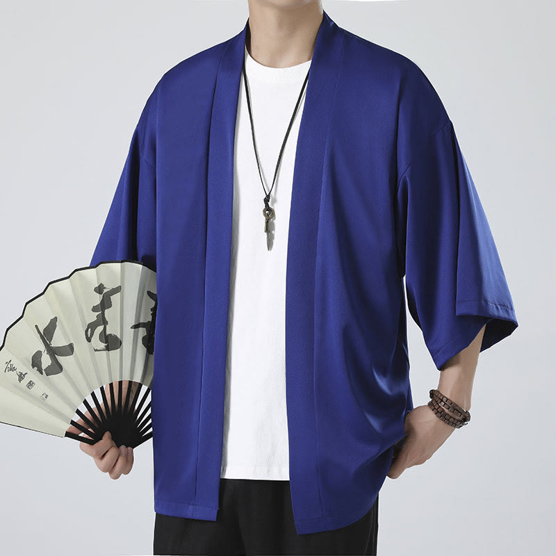 Mythstone Solid Color Open Front Jacket Men's Kimono