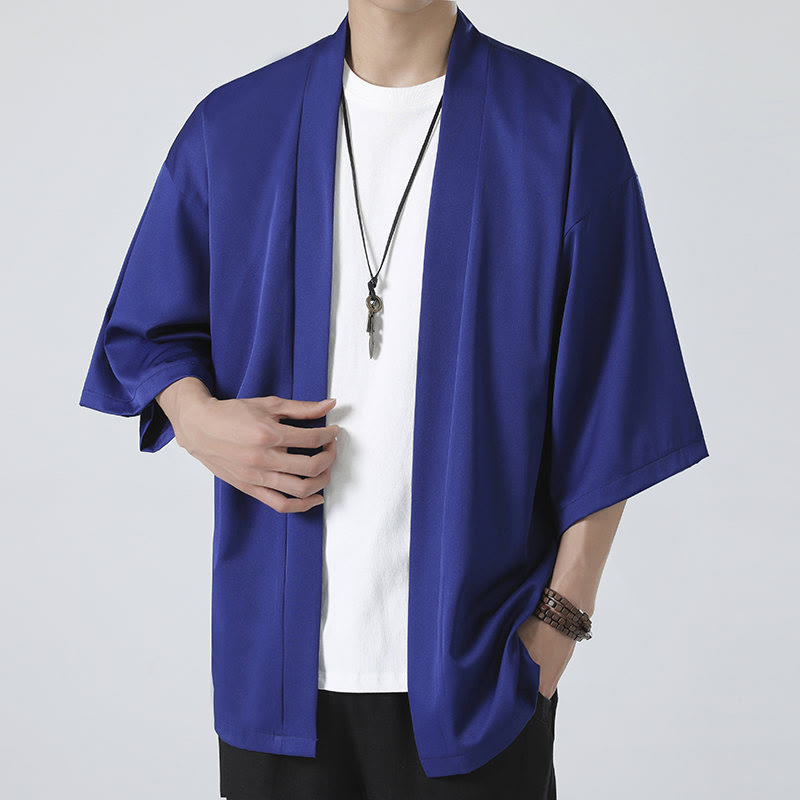 Mythstone Solid Color Open Front Jacket Men's Kimono